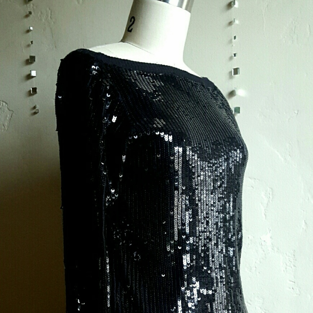 NWT French Connection Black Long Sleeve Sequin Top